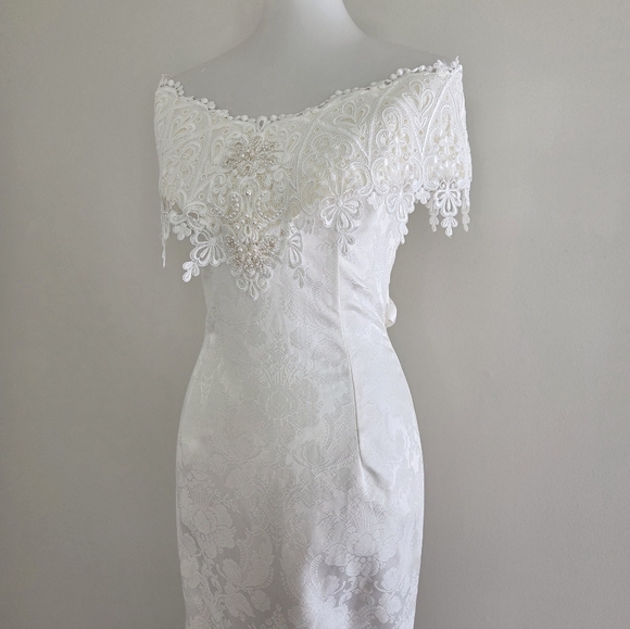 Jessica McClintock Vintage Lace Jacquard Brocade Wedding Dress Bridal Medium - Picture 5 of 13